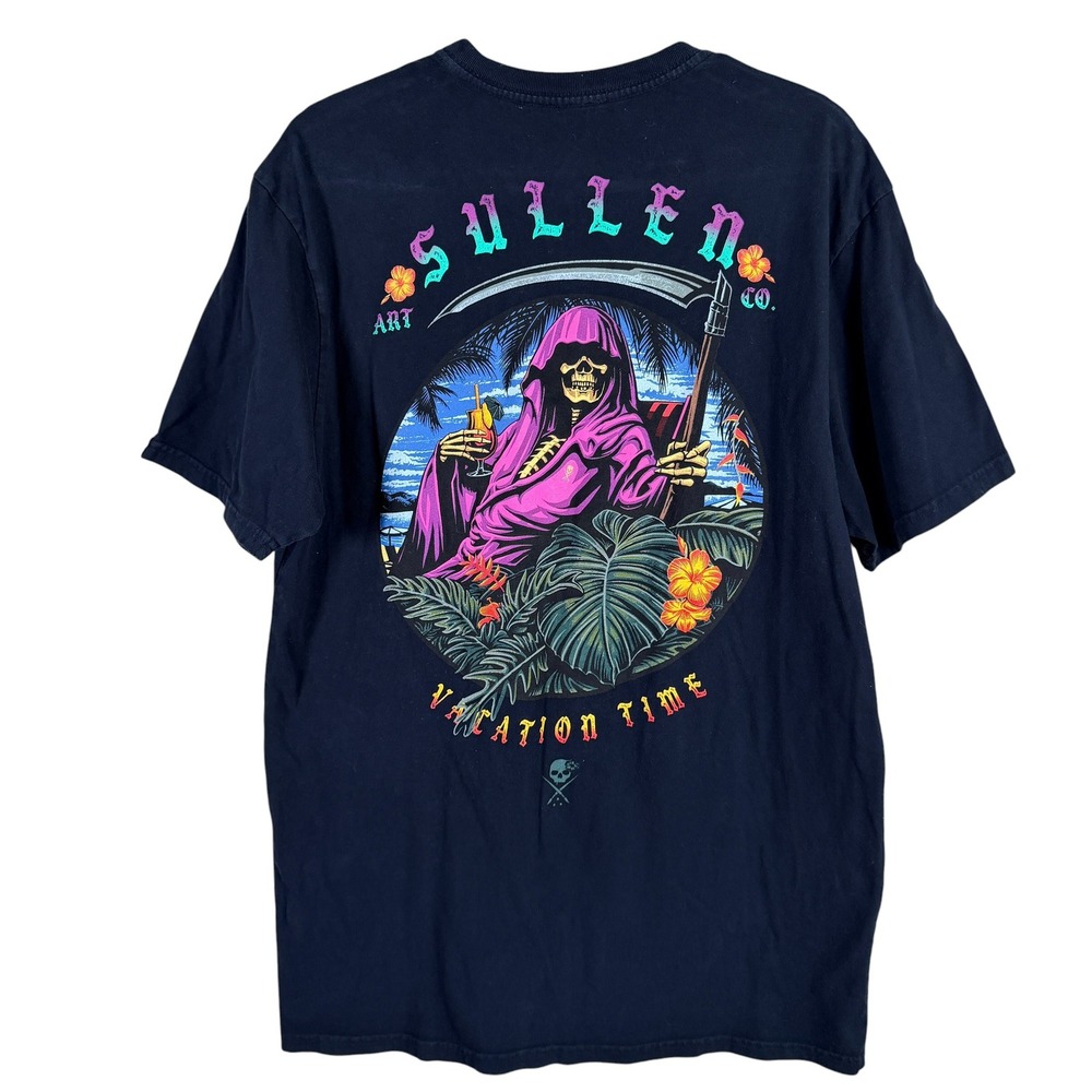 Sullen Art Collective T-Shirt Mens L Black Vacation Time Grim Reaper Graphic